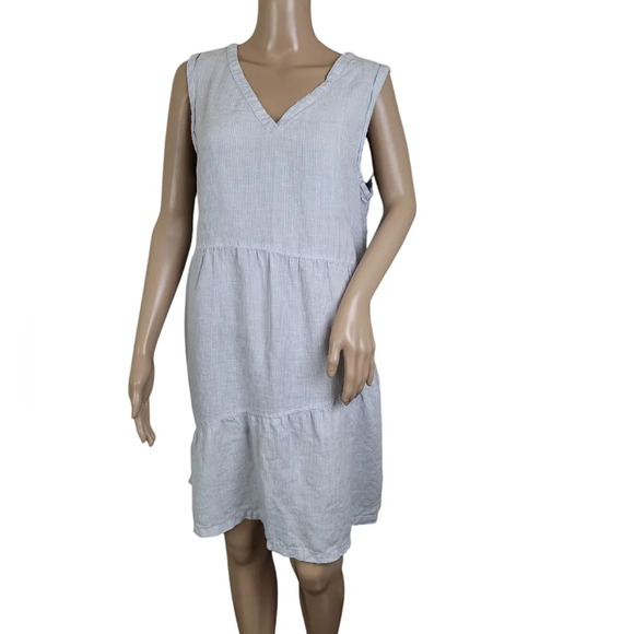 Lucky Brand Linen Sleeveless Striped V-neck Tiered Mini Dress - Picture 1 of 3